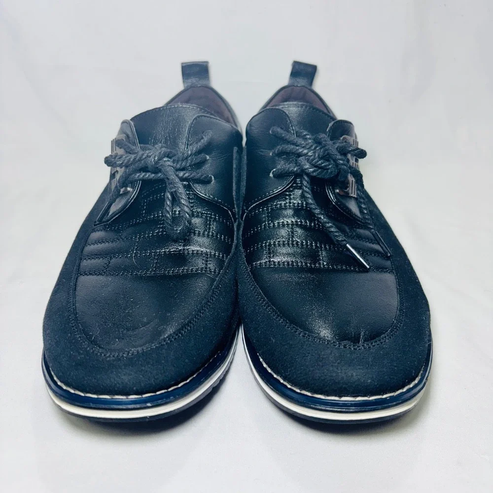 Cosidre Mens Black Leather Mixed Media Quilted Fashion Sneakers E034 Size 47